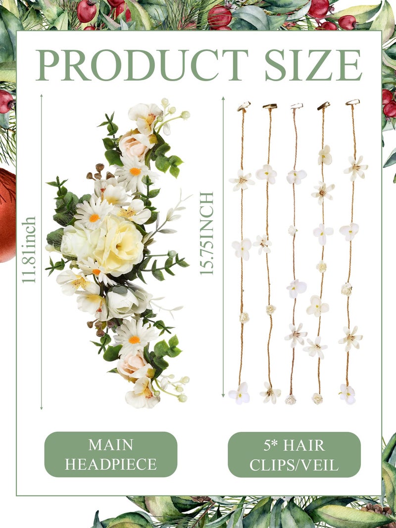 Suncalla 6 Pcs Flower Crown Headband Fairy Bridal Headband for Wedding Boho Hair Vine Bulk Hair Wreath Accessory for Women Girls Brides Bridesmaids - Image 3